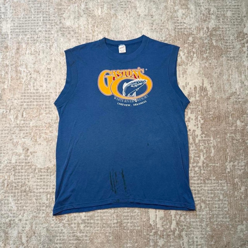 Vintage 80s Sportswear Gaston's White River Resort Arkansas Blue Large Tank Top